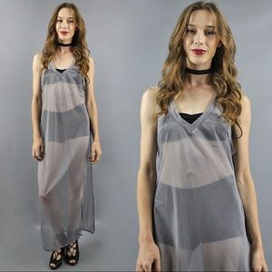 Vintage 90’s Sheer Metallic Silver Maxi Dress
